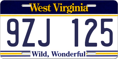 WV license plate 9ZJ125