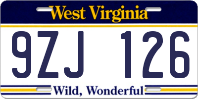 WV license plate 9ZJ126