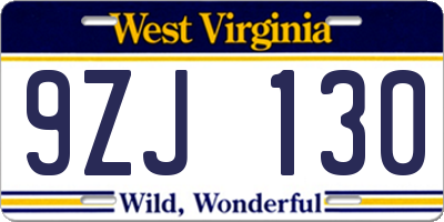 WV license plate 9ZJ130