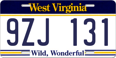 WV license plate 9ZJ131