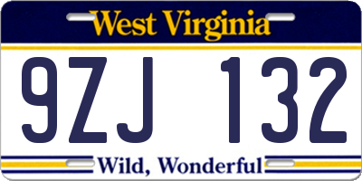 WV license plate 9ZJ132
