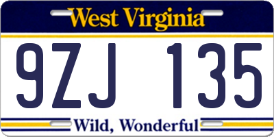 WV license plate 9ZJ135