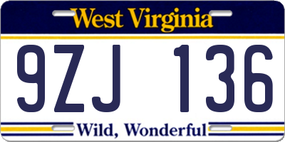 WV license plate 9ZJ136
