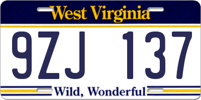 WV license plate 9ZJ137