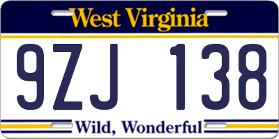 WV license plate 9ZJ138