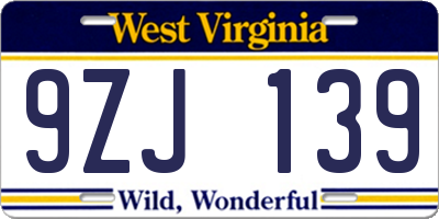 WV license plate 9ZJ139