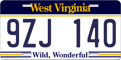 WV license plate 9ZJ140