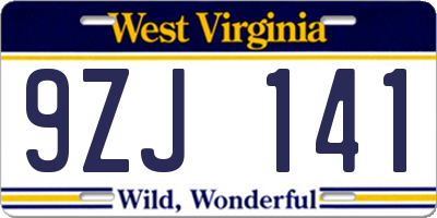 WV license plate 9ZJ141