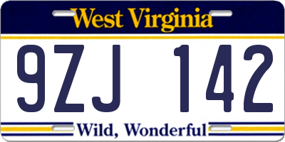WV license plate 9ZJ142