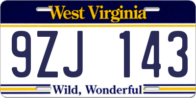 WV license plate 9ZJ143