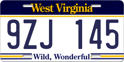 WV license plate 9ZJ145