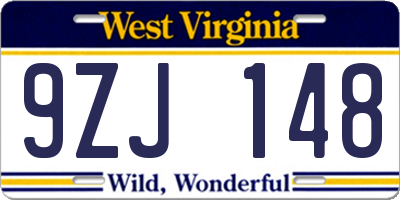 WV license plate 9ZJ148