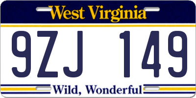 WV license plate 9ZJ149