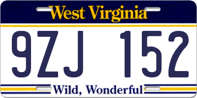 WV license plate 9ZJ152