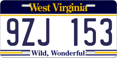 WV license plate 9ZJ153