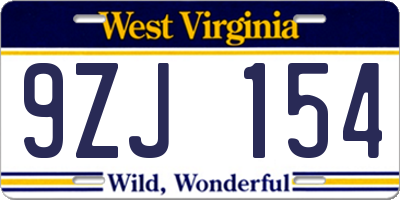 WV license plate 9ZJ154