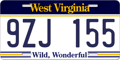 WV license plate 9ZJ155