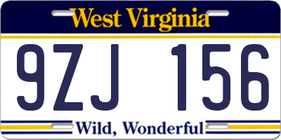 WV license plate 9ZJ156