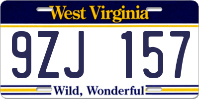 WV license plate 9ZJ157
