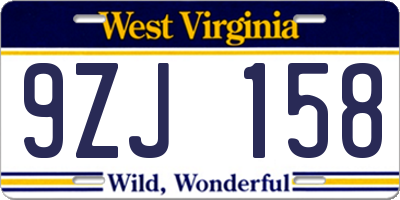 WV license plate 9ZJ158