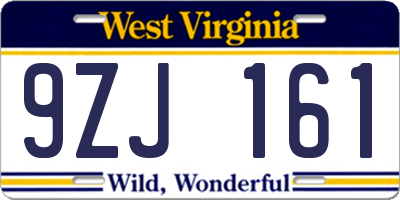 WV license plate 9ZJ161