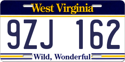 WV license plate 9ZJ162