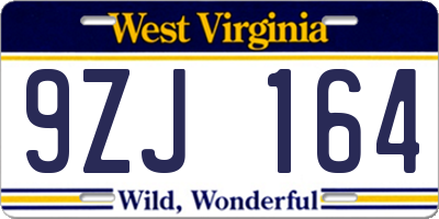 WV license plate 9ZJ164
