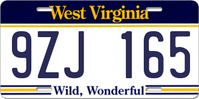 WV license plate 9ZJ165