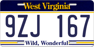 WV license plate 9ZJ167