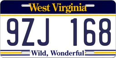 WV license plate 9ZJ168