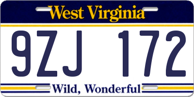 WV license plate 9ZJ172