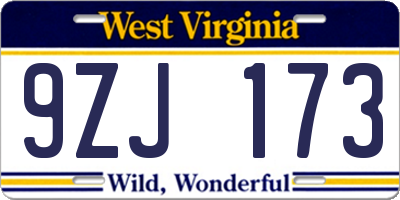 WV license plate 9ZJ173