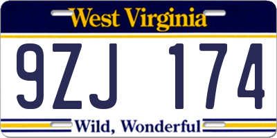 WV license plate 9ZJ174