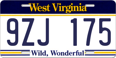 WV license plate 9ZJ175