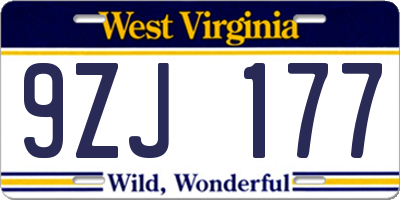 WV license plate 9ZJ177