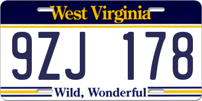 WV license plate 9ZJ178