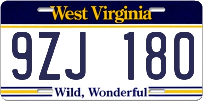 WV license plate 9ZJ180
