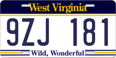 WV license plate 9ZJ181