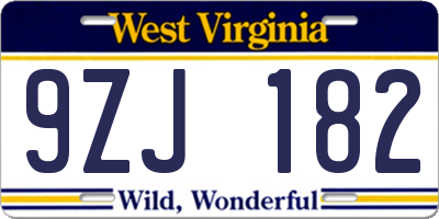 WV license plate 9ZJ182