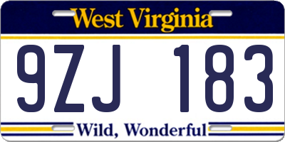 WV license plate 9ZJ183