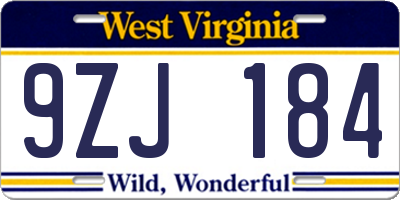 WV license plate 9ZJ184