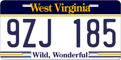 WV license plate 9ZJ185