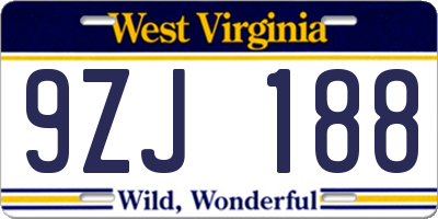 WV license plate 9ZJ188