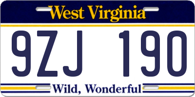WV license plate 9ZJ190