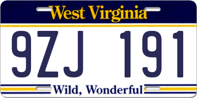 WV license plate 9ZJ191