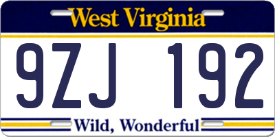 WV license plate 9ZJ192
