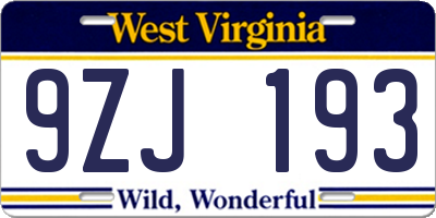 WV license plate 9ZJ193