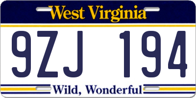 WV license plate 9ZJ194