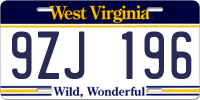 WV license plate 9ZJ196