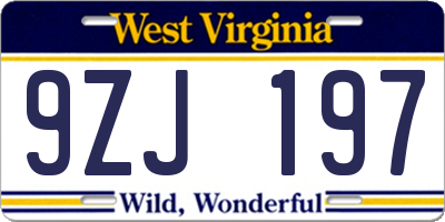 WV license plate 9ZJ197